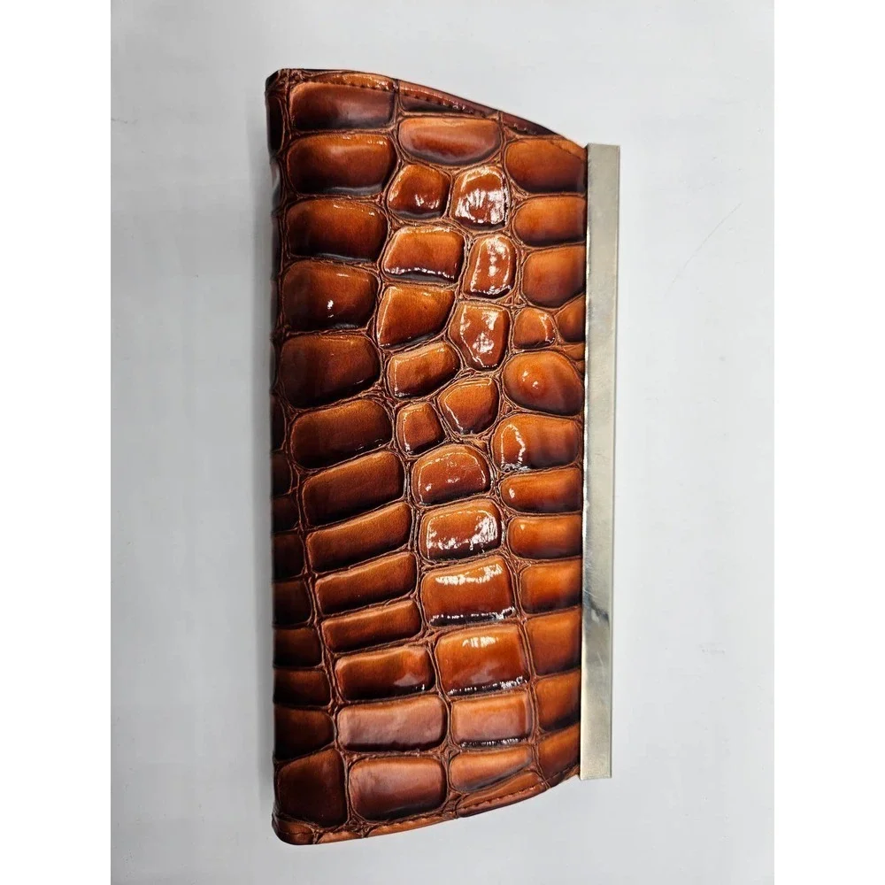 Faux Brown Alligator Skin Wallet Metal Clasp‎ 9 by 4